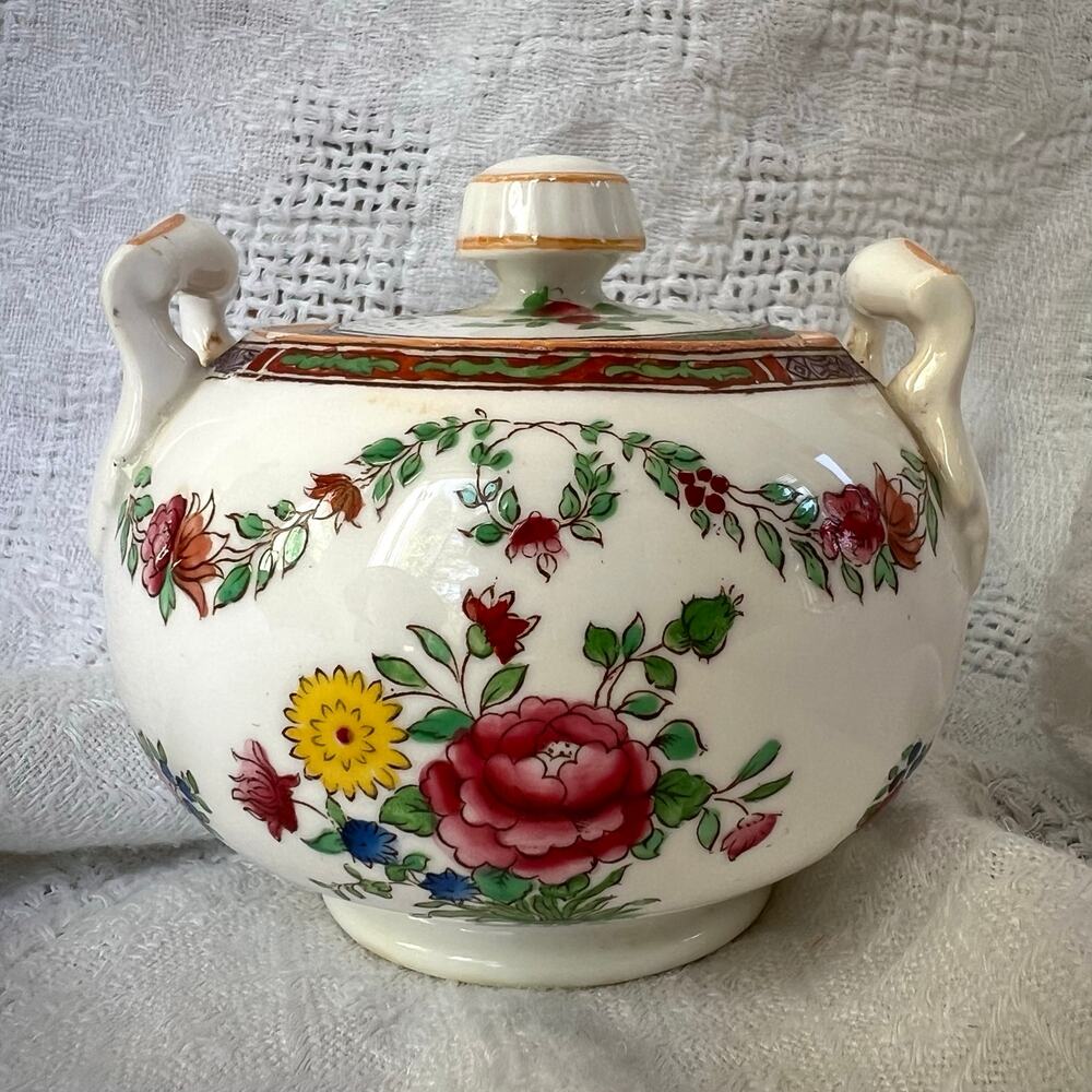 Antique Spode Copeland England‎ Floral Sugar Bowl Porcelain Lidded Dish